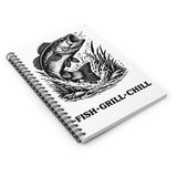 Fish Grill Chill Spiral Notebook | Fishing Bass Illustration, Ruled Journal
