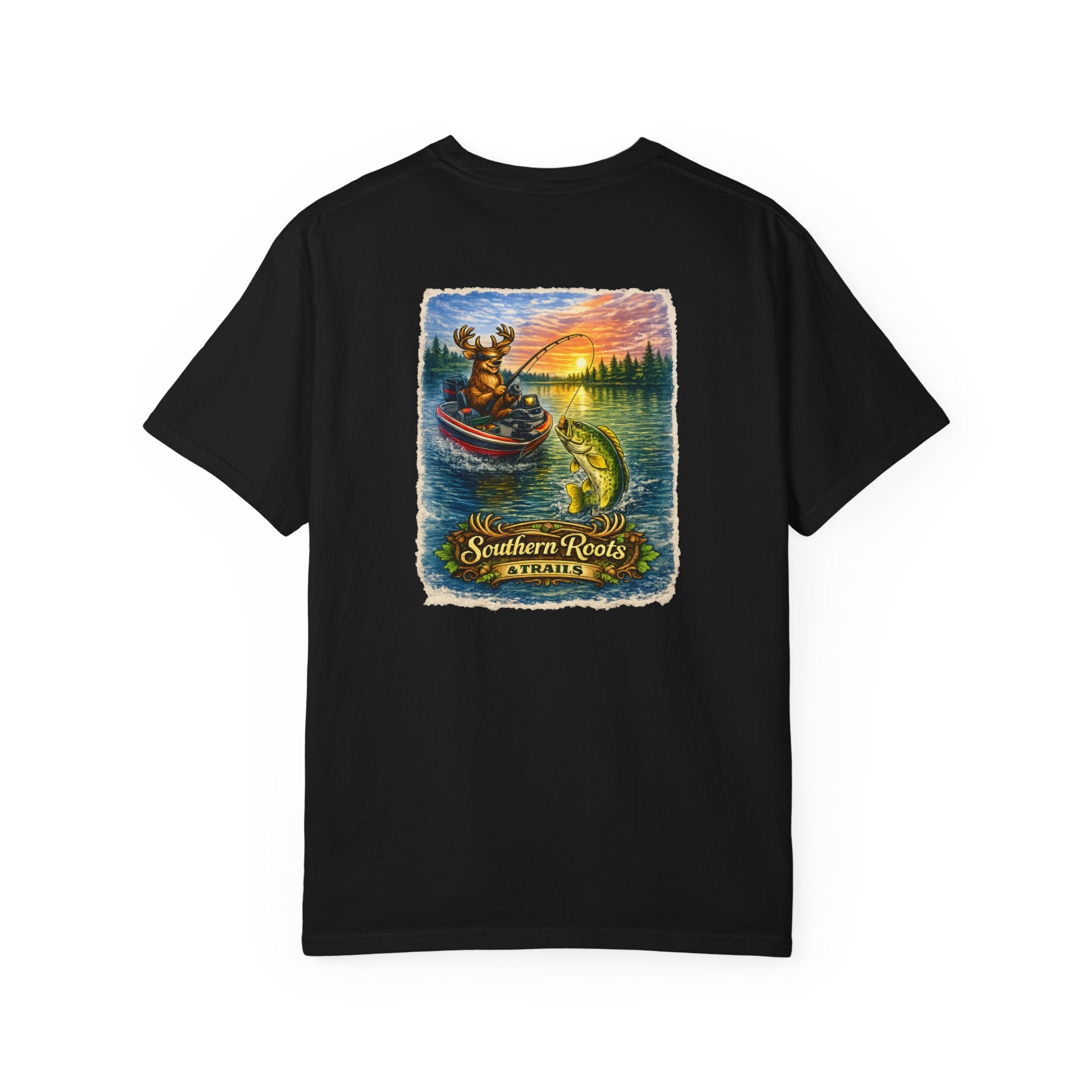 Funny Bass Fishing Deer T-Shirt — Deer Fishing on Bass Boat Tee