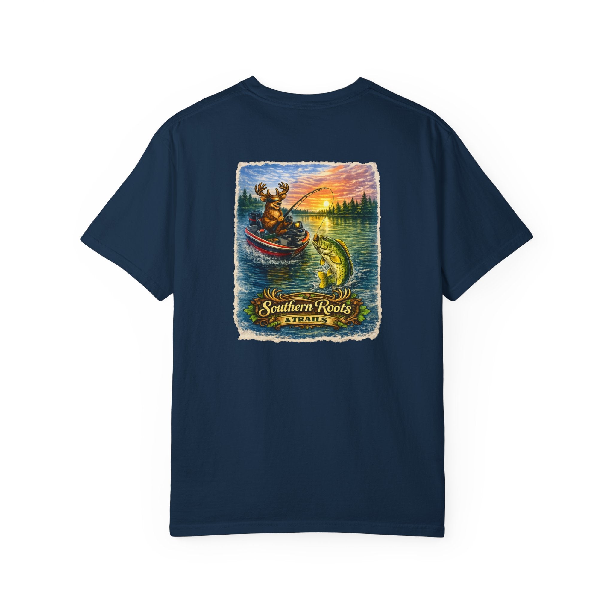 Funny Bass Fishing Deer T-Shirt — Deer Fishing on Bass Boat Tee