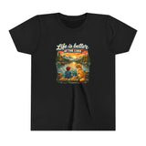 Youth Tee — "Life Is Better at the Lake" Camping Dog Kids Shirt