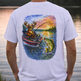 Funny Bass Fishing Deer T-Shirt — Deer Fishing on Bass Boat Tee
