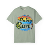 Lake Life fishing tee | Bass fish graphic tee, retro sunset water design
