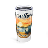 20oz Tumbler — Pray • Relax • Repeat Scenic Lake Sunset | Mother’s Day & Father’s Day Gift