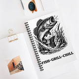 Fish Grill Chill Spiral Notebook | Fishing Bass Illustration, Ruled Journal