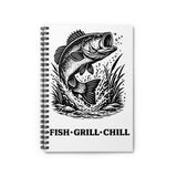 Fish Grill Chill Spiral Notebook | Fishing Bass Illustration, Ruled Journal