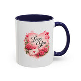 Love You Heart Floral Accent Coffee Mug | Roses, Envelope, Pink Hearts