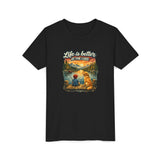 Youth Tee — "Life Is Better at the Lake" Camping Dog Kids Shirt