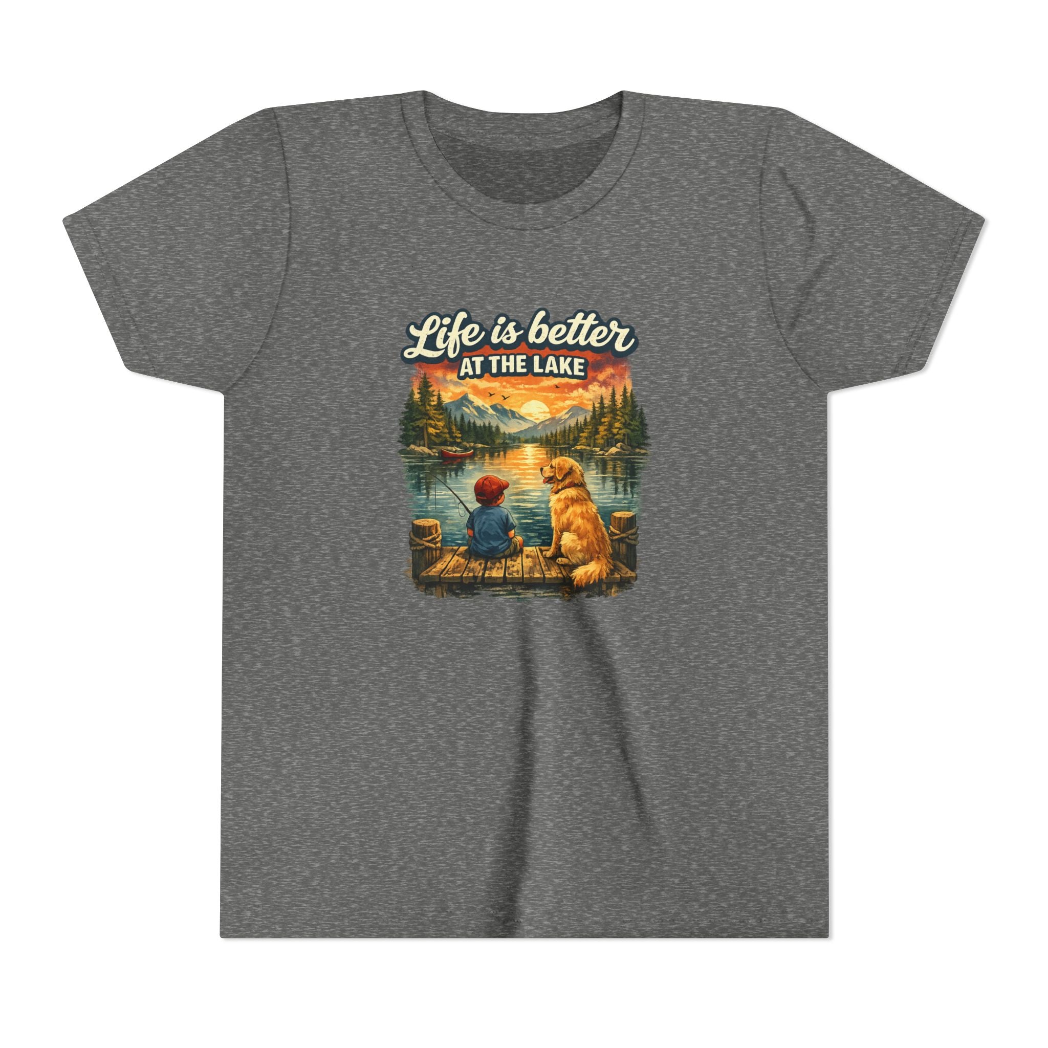 Youth Tee — "Life Is Better at the Lake" Camping Dog Kids Shirt