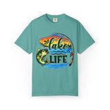 Lake Life fishing tee | Bass fish graphic tee, retro sunset water design