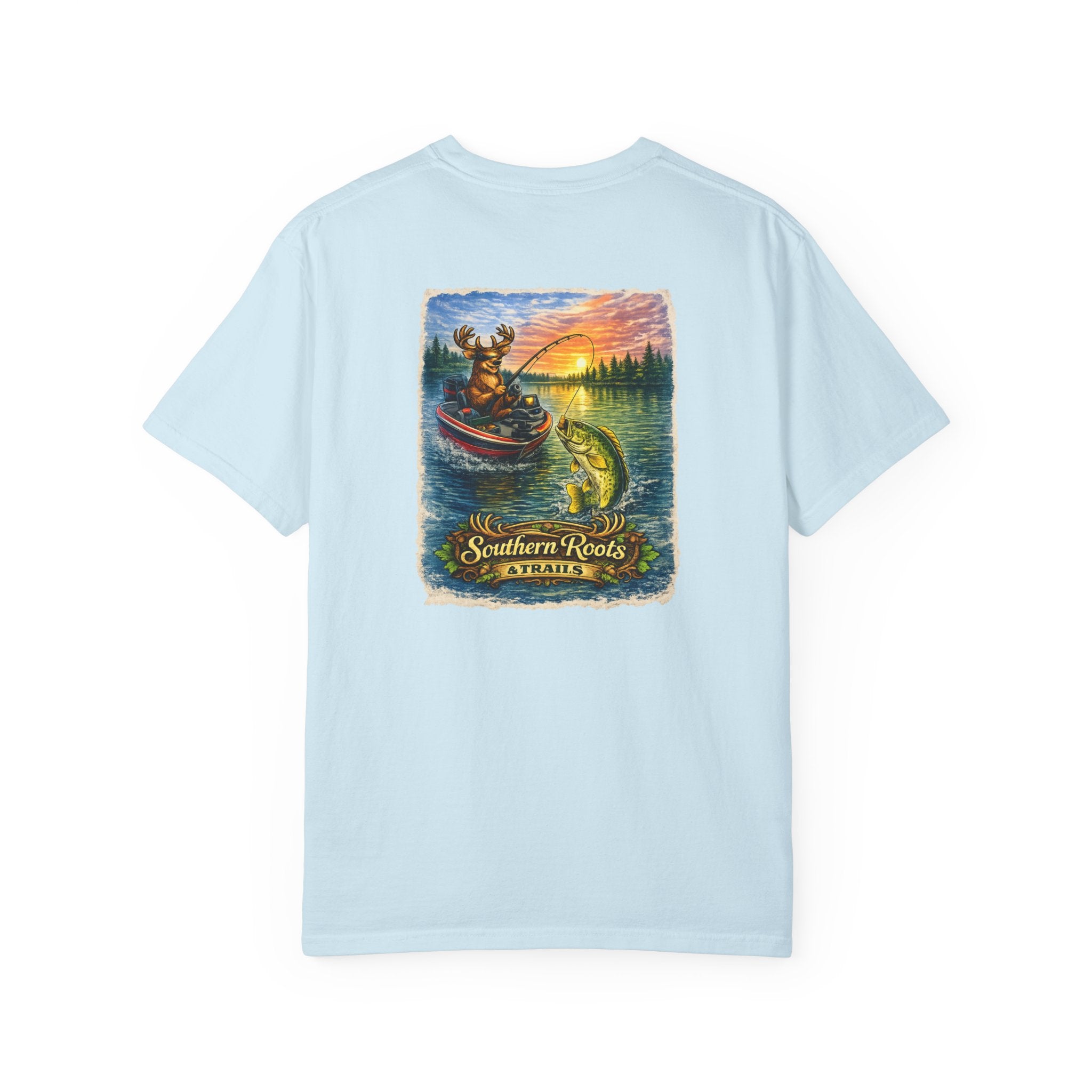 Funny Bass Fishing Deer T-Shirt — Deer Fishing on Bass Boat Tee
