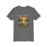 Youth Tee — "Life Is Better at the Lake" Camping Dog Kids Shirt