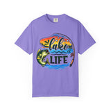 Lake Life fishing tee | Bass fish graphic tee, retro sunset water design