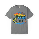 Lake Life fishing tee | Bass fish graphic tee, retro sunset water design
