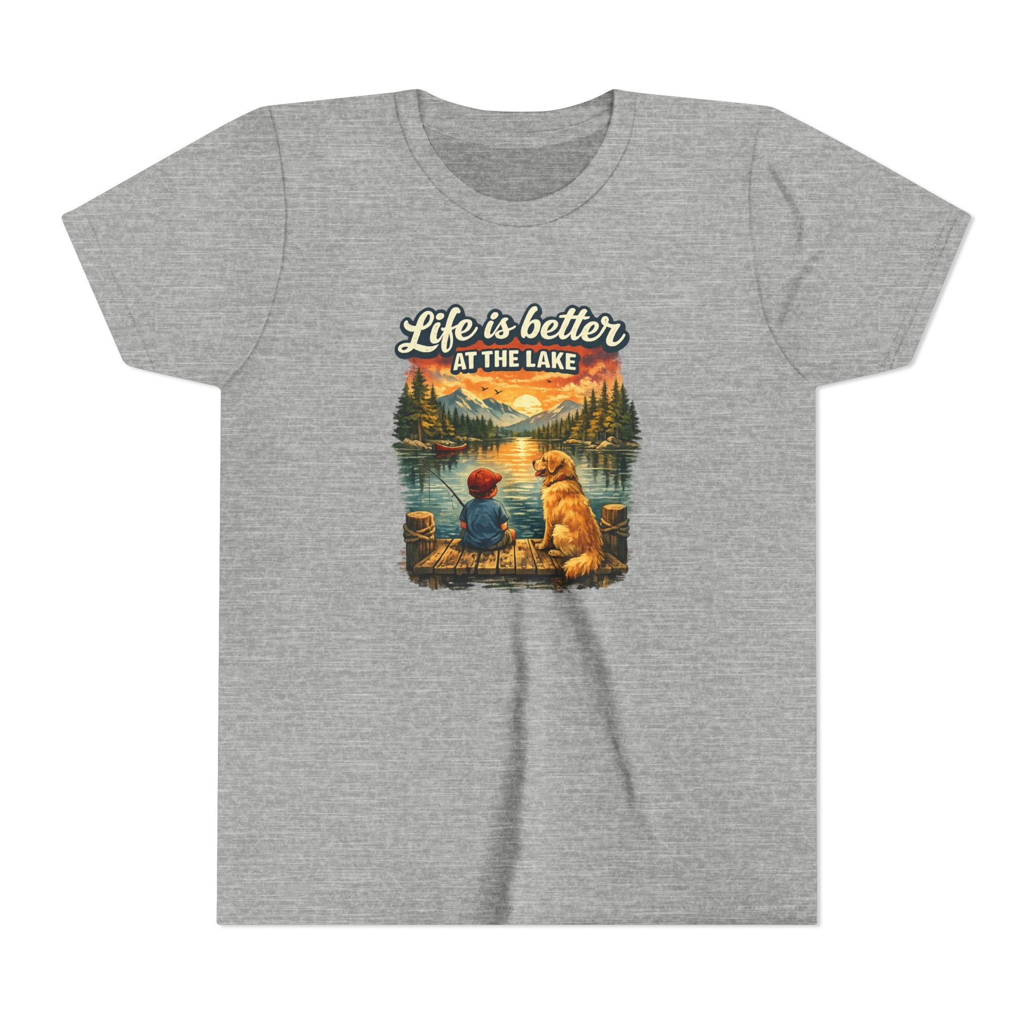 Youth Tee — "Life Is Better at the Lake" Camping Dog Kids Shirt
