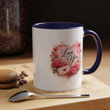 Love You Heart Floral Accent Coffee Mug | Roses, Envelope, Pink Hearts