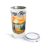 20oz Tumbler — Pray • Relax • Repeat Scenic Lake Sunset | Mother’s Day & Father’s Day Gift