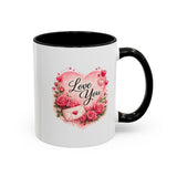 Love You Heart Floral Accent Coffee Mug | Roses, Envelope, Pink Hearts