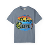 Lake Life fishing tee | Bass fish graphic tee, retro sunset water design