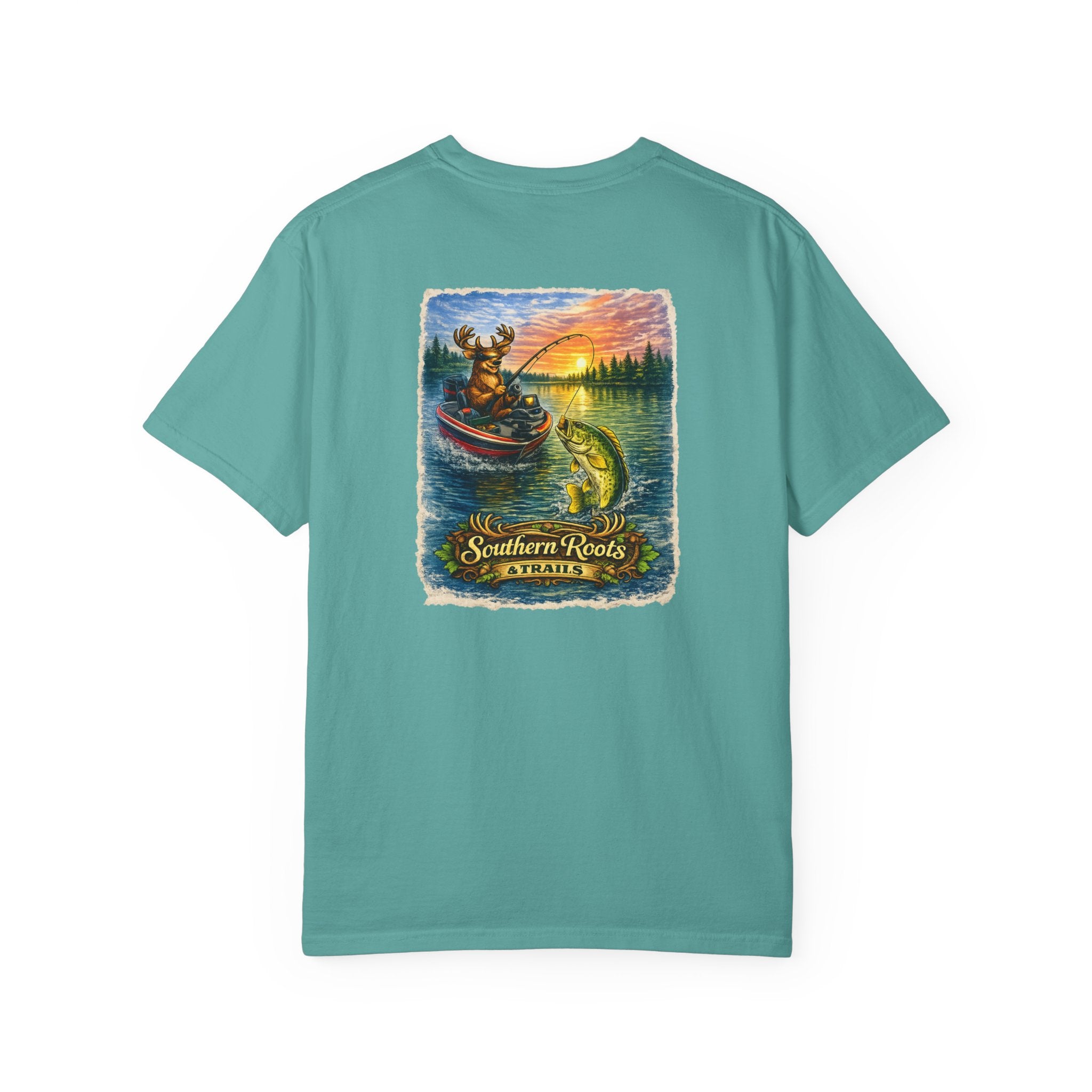 Funny Bass Fishing Deer T-Shirt — Deer Fishing on Bass Boat Tee