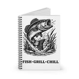 Fish Grill Chill Spiral Notebook | Fishing Bass Illustration, Ruled Journal